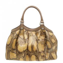 Pre Owned Gucci Brown Python Medium Sukey Tote