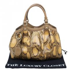 Pre Owned Gucci Brown Python Medium Sukey Tote