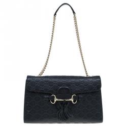Pre Owned Gucci Black Guccissima Leather Emily Chain Shoulder Bag