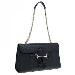 Pre Owned Gucci Black Guccissima Leather Emily Chain Shoulder Bag