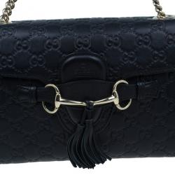 Pre Owned Gucci Black Guccissima Leather Emily Chain Shoulder Bag