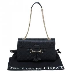 Pre Owned Gucci Black Guccissima Leather Emily Chain Shoulder Bag