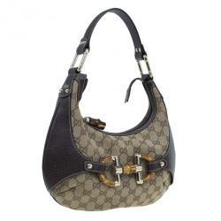Pre Owned Gucci Brown Canvas Small GG Monogram Amalfi Hobo