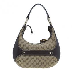 Pre Owned Gucci Brown Canvas Small GG Monogram Amalfi Hobo