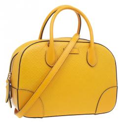 Pre Owned Gucci Yellow Bright Diamante Leather Small Top Handle Bag