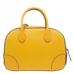 Pre Owned Gucci Yellow Bright Diamante Leather Small Top Handle Bag