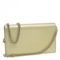 Pre Owned محفظة غوتشي بيتي جلد ذهبي ميتاليك بسلسلة