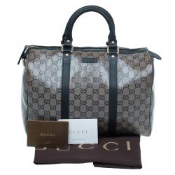 Pre Owned حقيبة غوتشي جوي بوسطن كانفاس GG أسود مقوى متوسطة