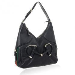 Pre Owned Gucci Black Leather Heritage Hobo