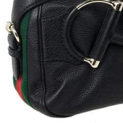 Pre Owned Gucci Black Leather Heritage Hobo