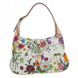 مملوكة مسبقًا Gucci Botanical Floral Canvas Jackie O Bouvier Hobo