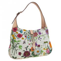 مملوكة مسبقًا Gucci Botanical Floral Canvas Jackie O Bouvier Hobo