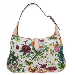 مملوكة مسبقًا Gucci Botanical Floral Canvas Jackie O Bouvier Hobo