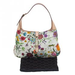 مملوكة مسبقًا Gucci Botanical Floral Canvas Jackie O Bouvier Hobo