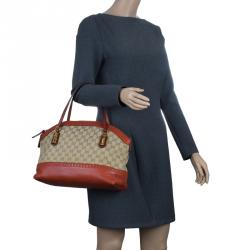 Pre Owned Gucci Beige/Orange GG Canvas and Leather Laidback Crafty Top Handle Bag