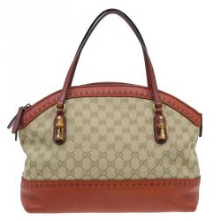 Pre Owned Gucci Beige/Orange GG Canvas and Leather Laidback Crafty Top Handle Bag