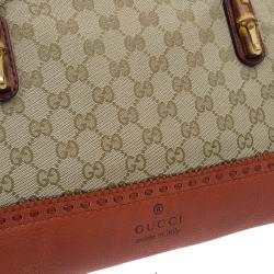 Pre Owned Gucci Beige/Orange GG Canvas and Leather Laidback Crafty Top Handle Bag