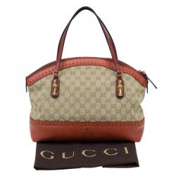 Pre Owned Gucci Beige/Orange GG Canvas and Leather Laidback Crafty Top Handle Bag