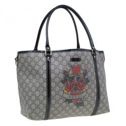 Pre Owned Gucci Monogram Canvas Rose Heart Tattoo Tote