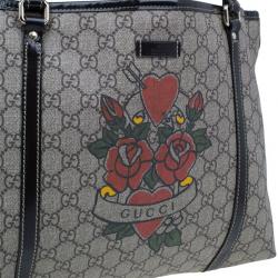 Pre Owned Gucci Monogram Canvas Rose Heart Tattoo Tote