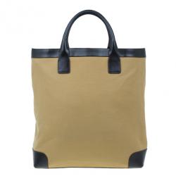 مملوكة مسبقًا Gucci Beige Canvas and Leather Vertical Web Tote