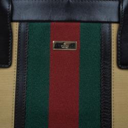 مملوكة مسبقًا Gucci Beige Canvas and Leather Vertical Web Tote