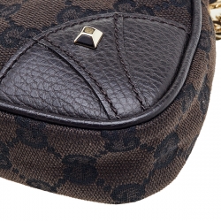 Pre Owned Gucci Dark Brown/Black GG Canvas And Leather Chain Handle Baguette