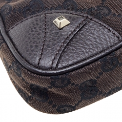 Pre Owned Gucci Dark Brown/Black GG Canvas And Leather Chain Handle Baguette