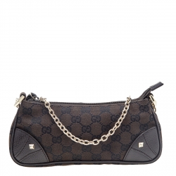 Pre Owned Gucci Dark Brown/Black GG Canvas And Leather Chain Handle Baguette