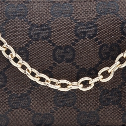 Pre Owned Gucci Dark Brown/Black GG Canvas And Leather Chain Handle Baguette