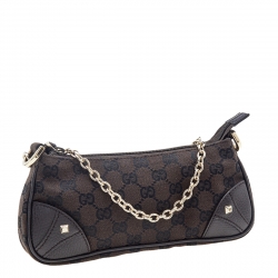 Pre Owned Gucci Dark Brown/Black GG Canvas And Leather Chain Handle Baguette