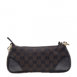 Pre Owned Gucci Dark Brown/Black GG Canvas And Leather Chain Handle Baguette