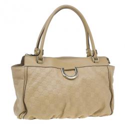 مملوكة مسبقًا Gucci Beige GG Leather D Ring Satchel