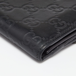 Gucci Black Guccissima Leather Flap Continental Wallet