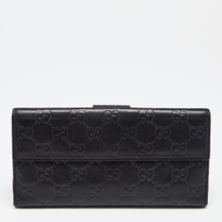 Gucci Black Guccissima Leather Flap Continental Wallet