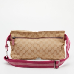 Pre Owned Gucci Beige/Pink GG Canvas And Leather Belt Bag