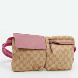 Pre Owned Gucci Beige/Pink GG Canvas And Leather Belt Bag