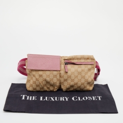 Pre Owned Gucci Beige/Pink GG Canvas And Leather Belt Bag