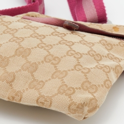 Pre Owned Gucci Beige/Pink GG Canvas And Leather Belt Bag