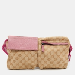 Pre Owned Gucci Beige/Pink GG Canvas And Leather Belt Bag