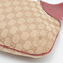 Pre Owned Gucci Beige/Burgundy GG Canvas And Leather Trophy Hobo