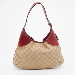 Pre Owned Gucci Beige/Burgundy GG Canvas And Leather Trophy Hobo