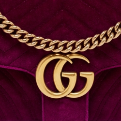 Pre Owned Gucci Magenta Matelassé Velvet Small GG Marmont Shoulder Bag