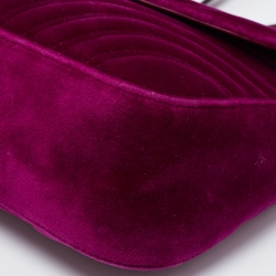 Pre Owned Gucci Magenta Matelassé Velvet Small GG Marmont Shoulder Bag