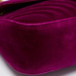 Pre Owned Gucci Magenta Matelassé Velvet Small GG Marmont Shoulder Bag