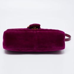 Pre Owned Gucci Magenta Matelassé Velvet Small GG Marmont Shoulder Bag