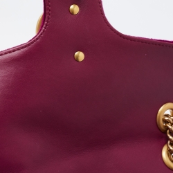 Pre Owned Gucci Magenta Matelassé Velvet Small GG Marmont Shoulder Bag