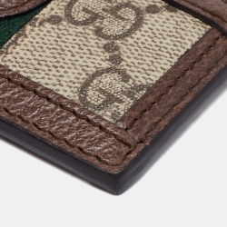 Pre Owned Gucci Beige/Brown GG Supreme Canvas And Leather Ophidia Card Case