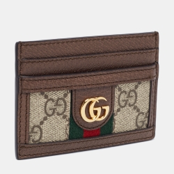 Pre Owned Gucci Beige/Brown GG Supreme Canvas And Leather Ophidia Card Case