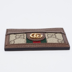 Pre Owned Gucci Beige/Brown GG Supreme Canvas And Leather Ophidia Card Case